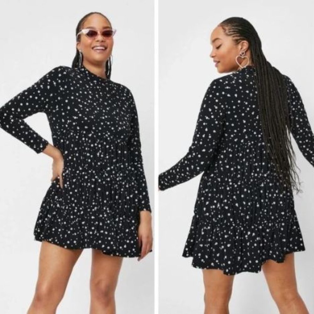 NASTY GAL | Tier and Now Spotty Long Sleeve Mini Dress-BRAND NEW TAGS ON